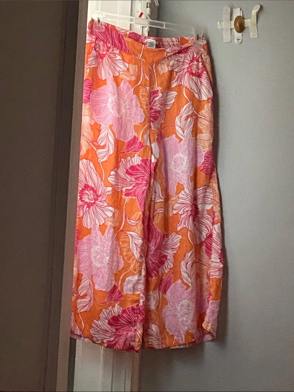 100% linen colorful wide leg pull on pants. Beach, resort, bold. - Picture 3 of 8